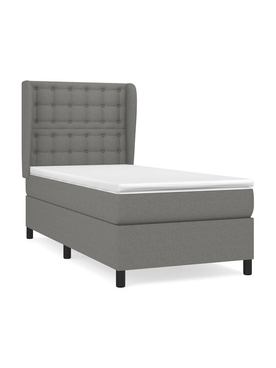 Κρεβάτι Μονό Επενδυμένο με Ύφασμα Σκούρο Γκρι με Στρώμα & Τάβλες 80x200cm