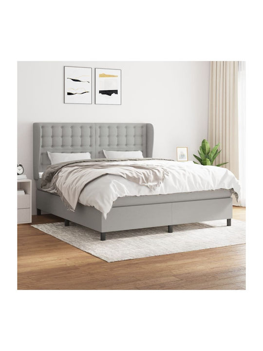 Bed Queen Upholstered with Fabric Light Gray wi...