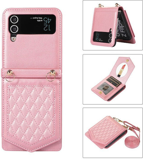 Rhombic Texture Umschlag Rückseite Synthetisches Leder mit Band Rose Gold (Galaxy Z Flip3 5G)