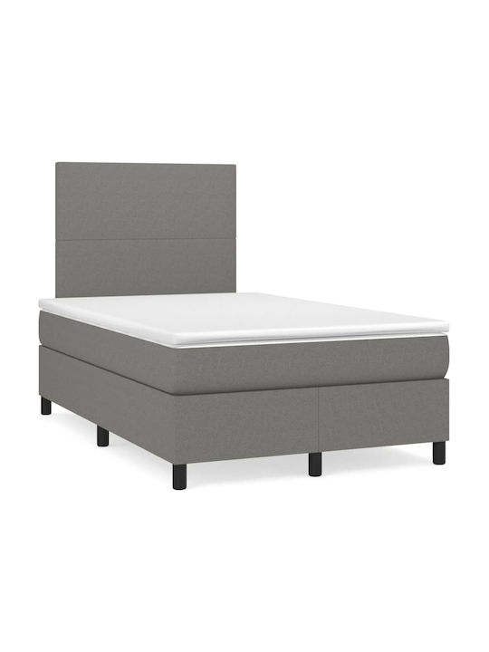 Κρεβάτι Ημίδιπλο Επενδυμένο με Ύφασμα Σκούρο Γκρι με Στρώμα & Τάβλες για Στρώμα 120x200cm