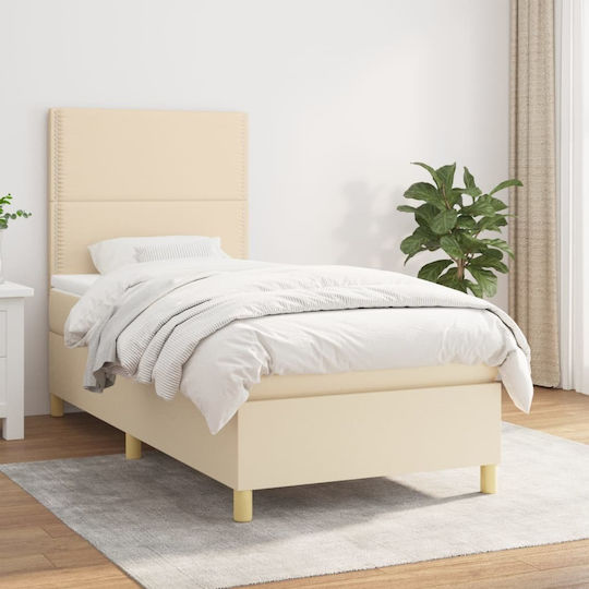 Bed Single Upholstered with Fabric Blue with Slats & Mattress 90x200cm