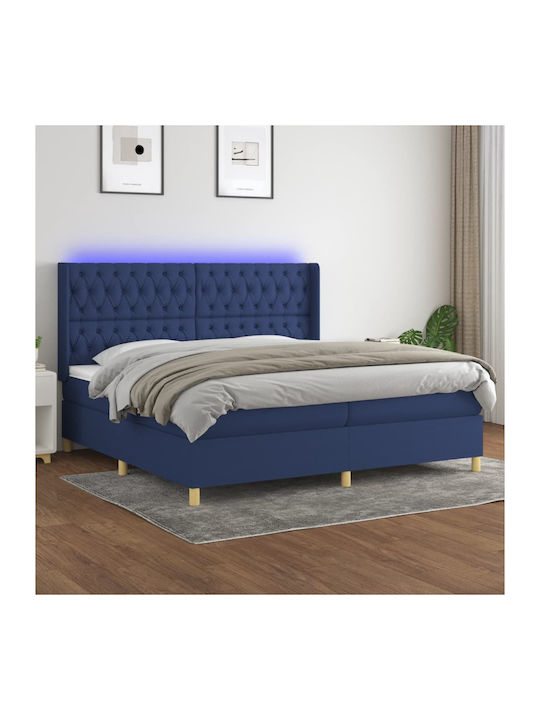 King Size Bed Padded with Fabric with Slats Blue 200x200cm