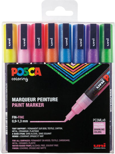 Uni-Ball Sparkling Colors PC3M Маркери за Рисуване 2.3мм Многоцветен 8бр