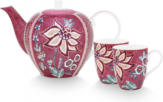 PiP Studio Flower Festival Set de Ceai cu Cană din Porțelan Roz 1600ml 3buc