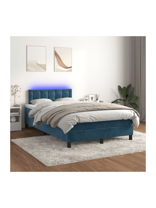 Κρεβάτι Ημίδιπλο Επενδυμένο με Ύφασμα Σκούρο Μπλε με Στρώμα & Τάβλες για Στρώμα 120x200cm
