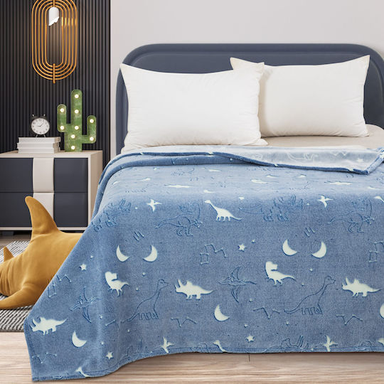 Κουβέρτα Fleece Jurassic Φωσφορίζουσα Μπλε 160x220εκ.
