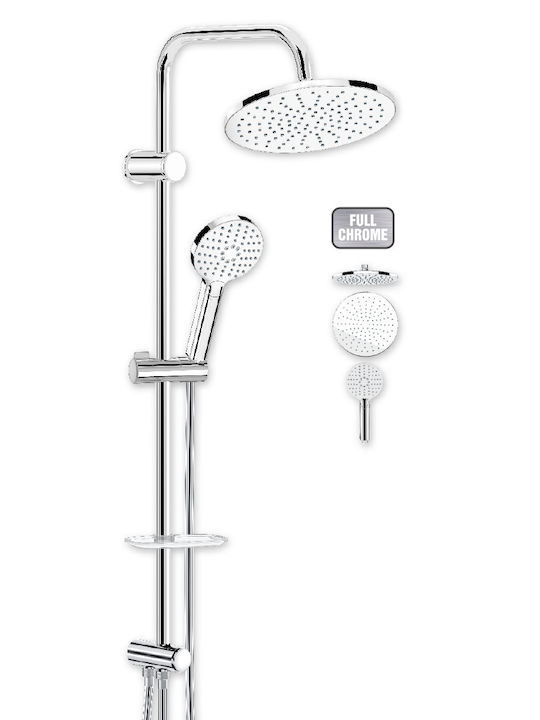 DuscheLine Icon Chromefull Duschsäule mit Wannenbatterie Silber