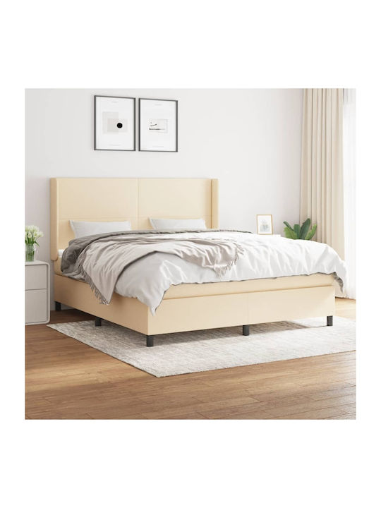 Double Bed Upholstered with Fabric Cream with Slats and Mattress 160x200cm