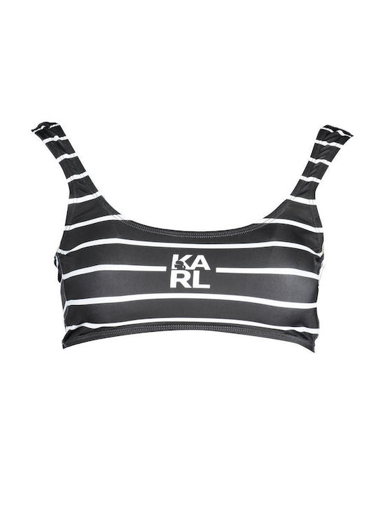 Karl Lagerfeld Sports Bra Bikini Top Black Striped