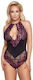 Cottelli Collection Bodysuit Sexy Marimi Mari Cu Transparență Și Dantelă Bodysuit Din Dantelă Negru