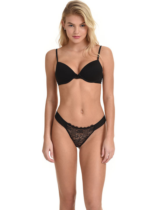 Miss Rosy Lace Underwear Set with Bra & String Black -2