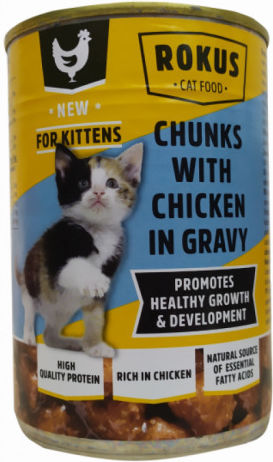 Rokus Kitten Υγρή Τροφή για Ανήλικες Γάτες σε Κονσέρβα με Κοτόπουλο 410gr