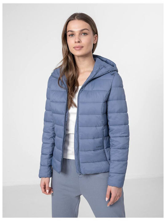 Women's for Hiking Short Puffer Jacket for Winter with Hood Blue