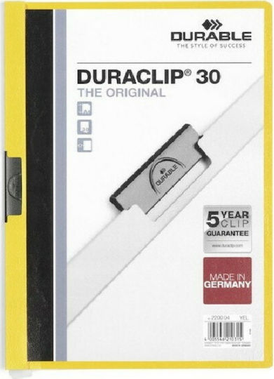 Durable Clipboard with Clip for Paper A4 Yellow Duraclip 30 1pcs