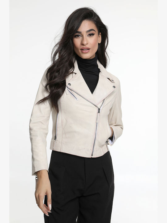 Women's leather jacket beige CODE:ANAIS