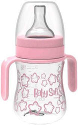 BabySoft Πλαστικό Μπιμπερό με Θηλή Σιλικόνης 150ml για 6+ μηνών Ροζ Αστεράκια