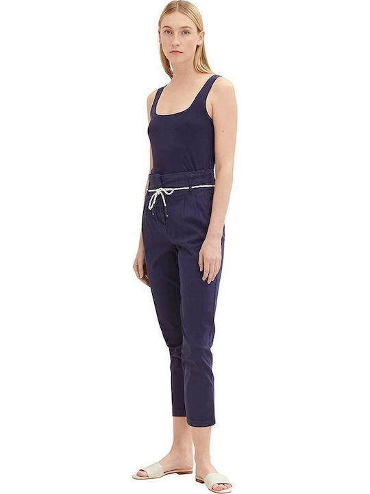 Women's High-waisted Fabric Trousers Blue