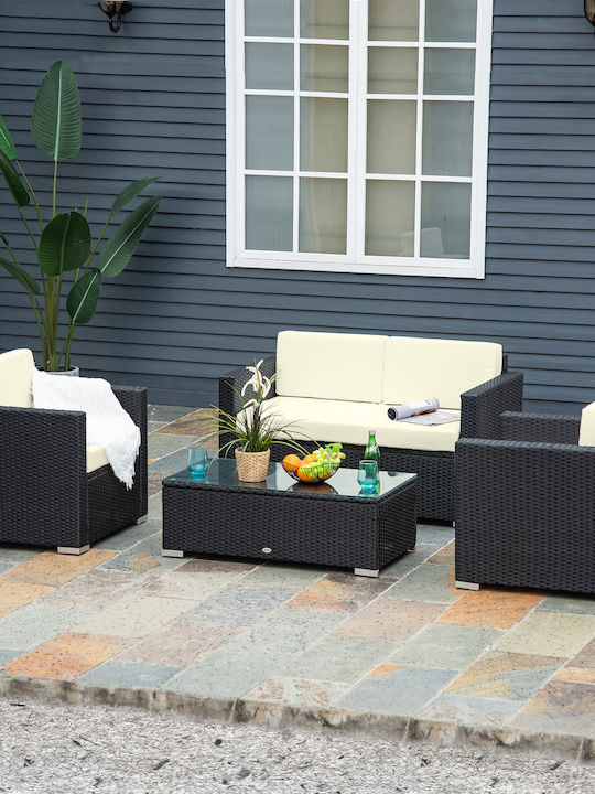 Outsunny Garten- und Outdoor-Möbelsets Wohnzimmer Typsatz 4 Stück Creme mit Kissen