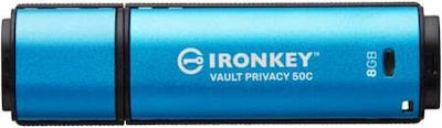 Kingston IronKey Vault Privacy 50 8GB USB 3.2 Stick με σύνδεση USB-C Μπλε