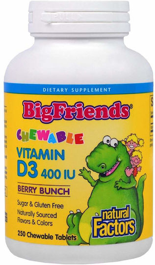 Natural Factors Bigfriends Vitamin D3 Витамин за Здравето на костите 400иу Berry Bunch 250 жулими таблетки
