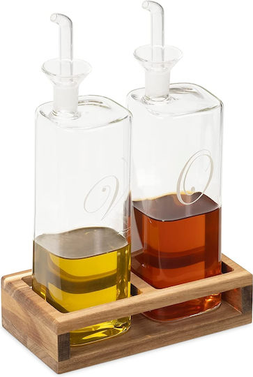 Navaris Vinegar Dispenser Wooden Base Σετ Λαδόξιδο Γυάλινο 220ml