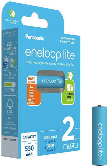 Panasonic Eneloop Lite Επαναφορτιζόμενες Μπαταρίες AAA Ni-MH 550mAh 1.2V 2τμχ