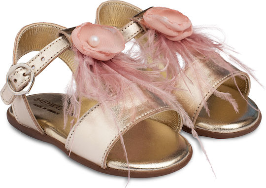Babywalker Pantofi De Botez Din Piele Sandale Aurii-Roz