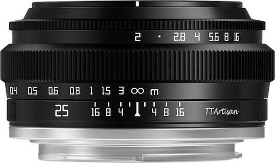 TTArtisan Crop Obiectiv Foto 25mm f/2 Fix pentru Montura Fujifilm X Black