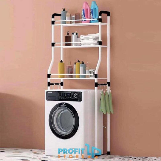 PR16-GOHE-8827 Rafturi de baie Raft Baie Metal cu 3 Rafturi 65x24.5x158cm Albă