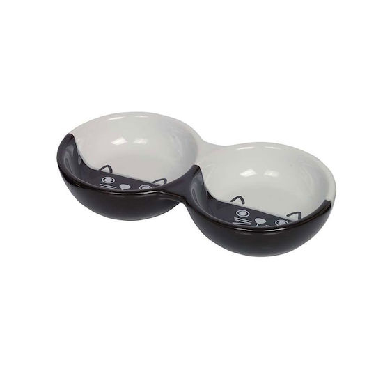 Nobby Face Ceramică Bol Mâncare & Apă pentru Pisică 2x 260ml 22cm în Culoare Alb