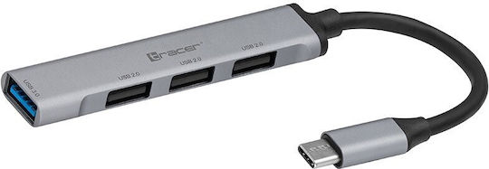 Tracer H40 USB Хъб с 4 USB 3.0 Порта и USB-C Интерфейс Сребрист