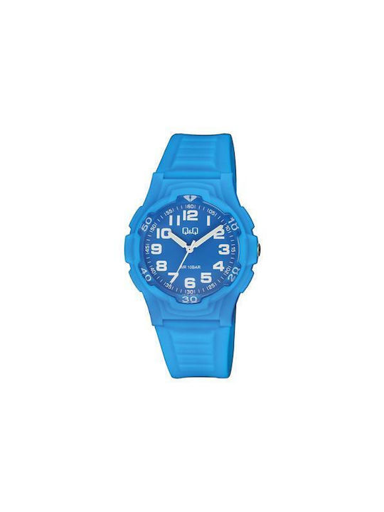 Q&Q Watch Battery with Blue Rubber Strap