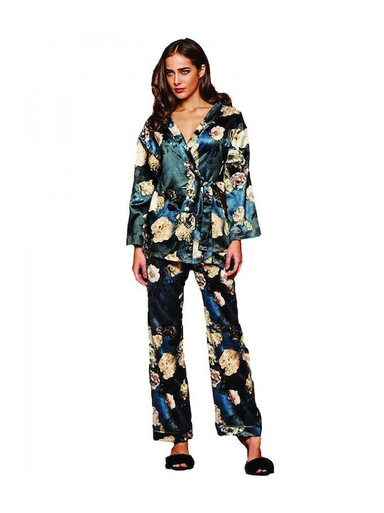 Lida Winter Women's Pyjama Set Satin Blue