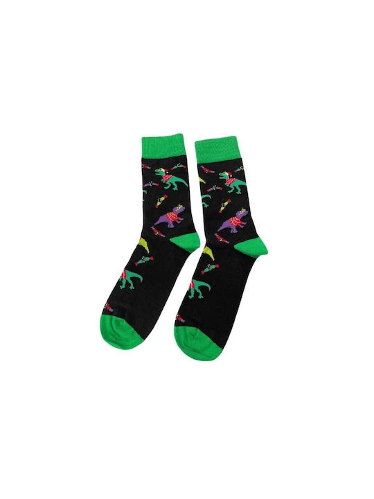 Men Christmas Socks L95 Men's Cotton Long Christmas Socks with design in Black - Green color