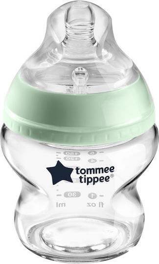 Tommee Tippee Glass Baby Bottle Closer To Nature Anti-colic with Silicone Teat for 0+ Months Green Green 150ml