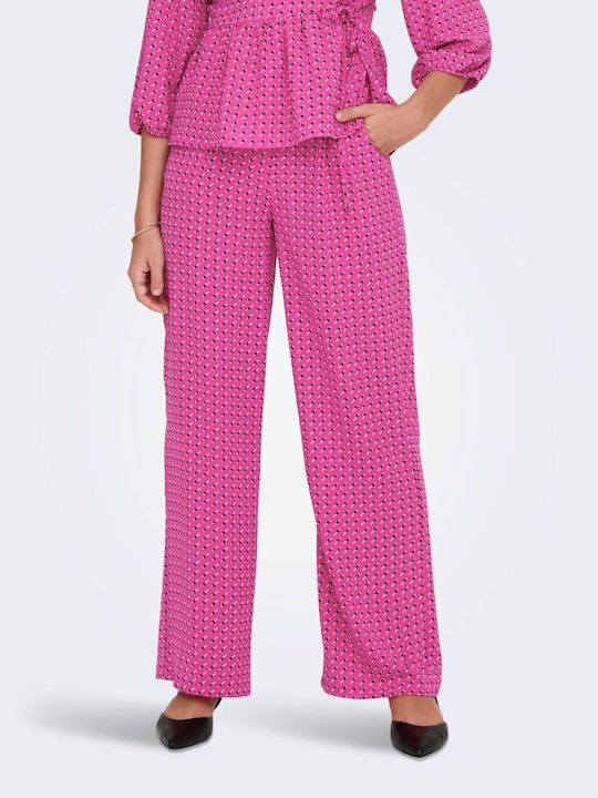 Only Naomi Women's Fabric Trousers in Palazzo Fit Very Berry