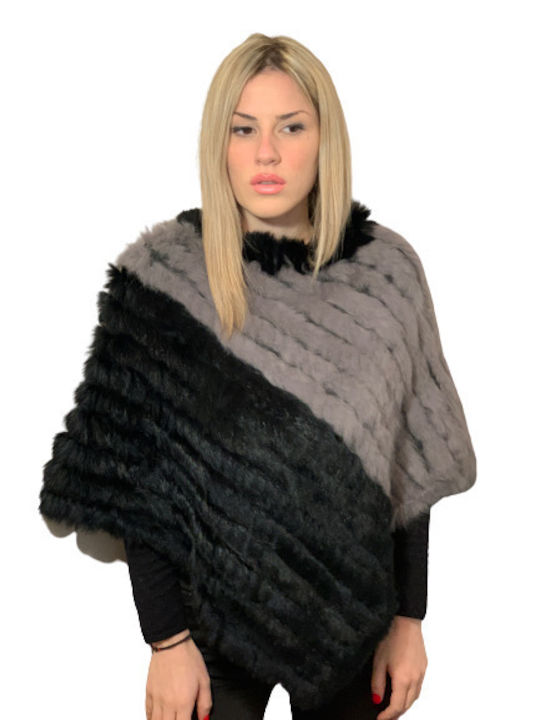 Pelzponcho grau mit schwarz