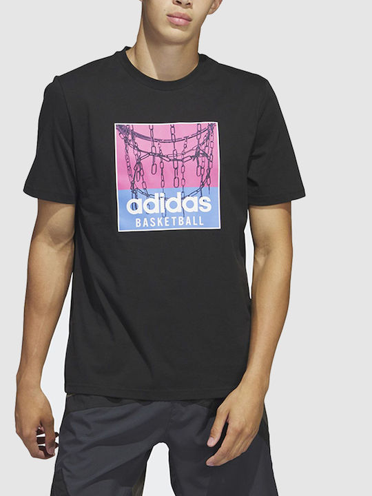 Adidas Ανδρικό T-shirt Μαύρο με Στάμπα