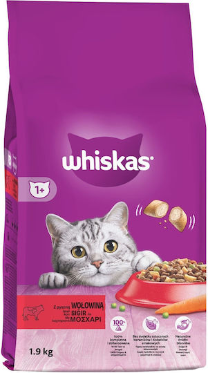 Whiskas 1+ Hrană Uscată pentru Pisici Adulte cu Vițel 1.9kg
