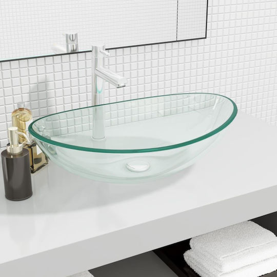 vidaXL Επικαθήμενος Νιπτήρας Γυάλινος 54.5x35cm Διάφανος