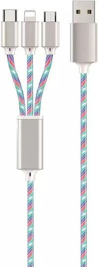 2GO LED USB to Lightning / Type-C / micro USB Cable Λευκό 1.5m (797316)