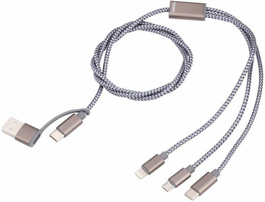 Troika CBL30 Geflochten USB zu Blitzschlag / Typ-C,TC-TC / Micro-USB Kabel Gray 1m