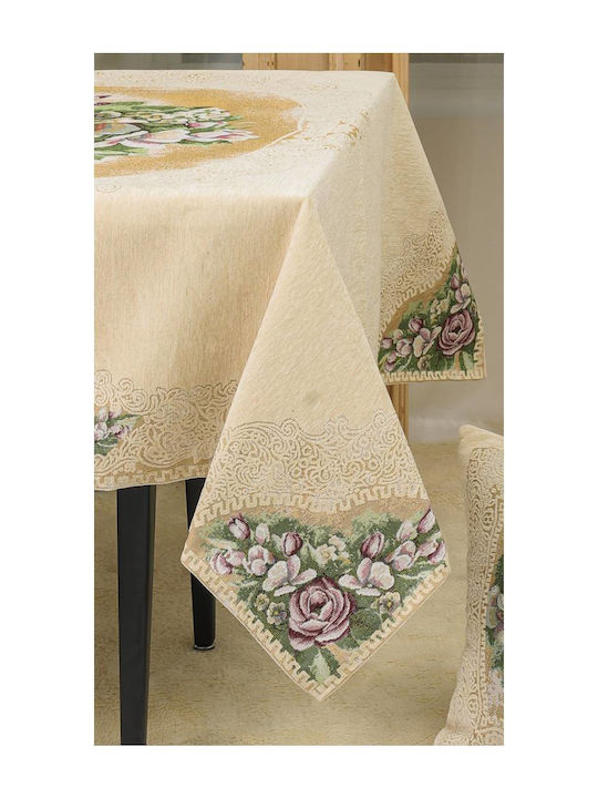 Liolios Home PLS-TB1106 Polyester Checkered Tablecloth with Embroidery Green 140x140cm