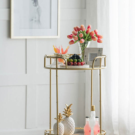Round Side Table Coashoc Glass with Wheels Gold M50xL50xH82.5cm
