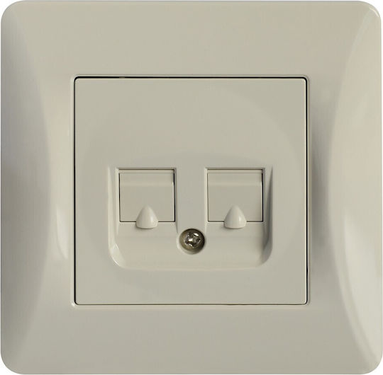 Lineme Διπλή Πρίζα Δικτύου και Τηλεφώνου RJ45/RJ11 με Πλαίσιο Τύπου Cat6 σε Μπεζ Χρώμα 50-00120-30
