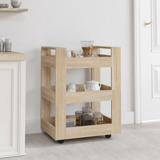vidaXL Τρόλεϊ Κουζίνας Ξύλινο 3 Θέσεων Μπεζ 60x45x80cm