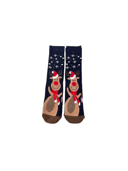 Γυναικείες Μακριές Βαμβακερές Χριστουγεννιάτικες Κάλτσες Christmas Socks D38 σε Μπλέ χρώμα