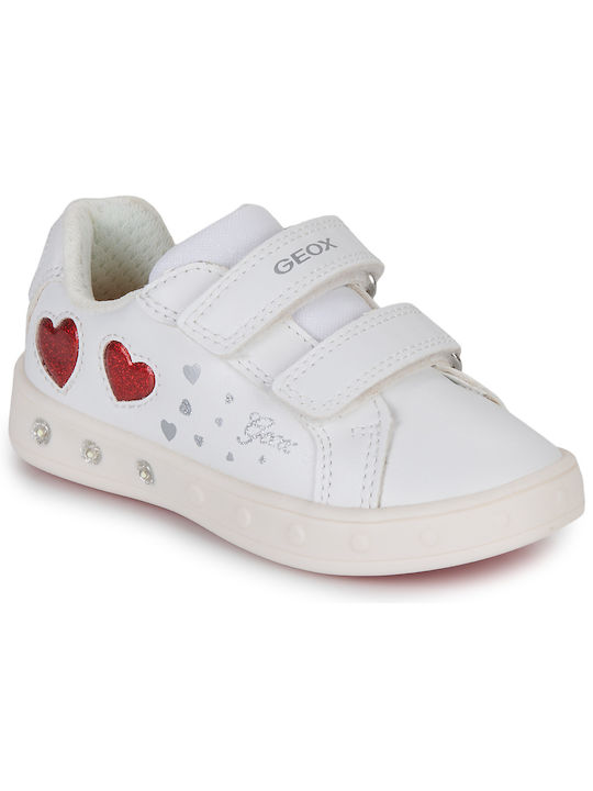 Geox Παιδικά Sneakers Skylin Ανατομικά με Σκρατς & Φωτάκια για Κορίτσι Λευκά