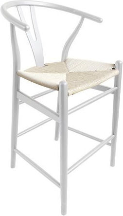 Stool Bar with Backrest Wicker Brave White 56x52x106cm