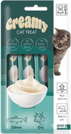 M-Pets Creamy Cat Treat Leckereien mit Rindfleisch / Lachs für Katze 4Stück 15gr MP19038299 A71-MP19038299